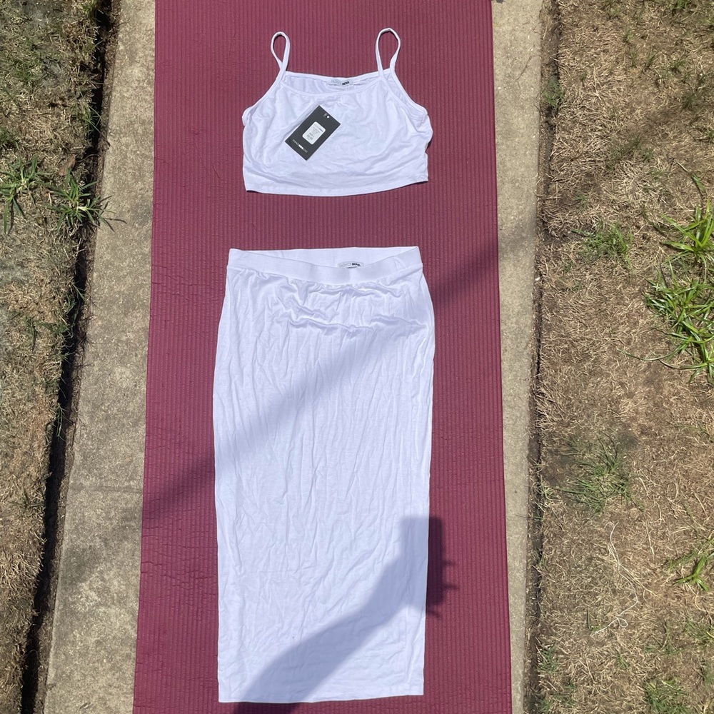 NWT white maxi fashion nova skirt set